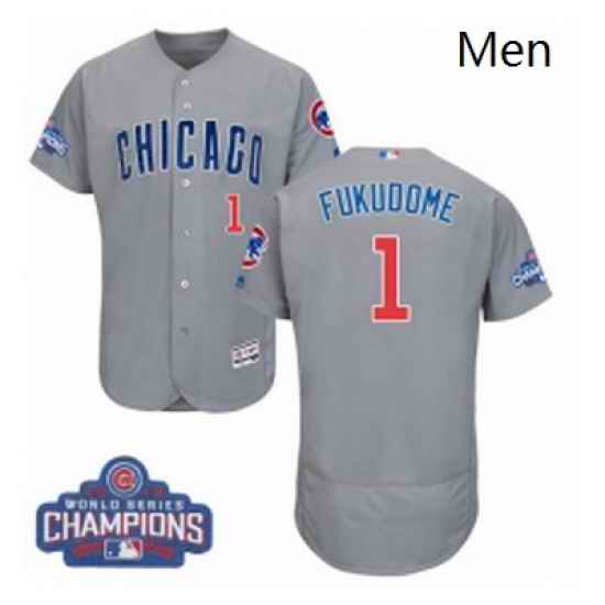 Mens Majestic Chicago Cubs 1 Kosuke Fukudome Grey 2016 World Series Champions Flexbase Authentic Collection MLB Jersey